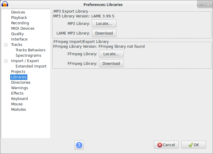 audacity ffmpeg library