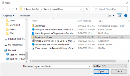 NitroZip Browse for Archive File